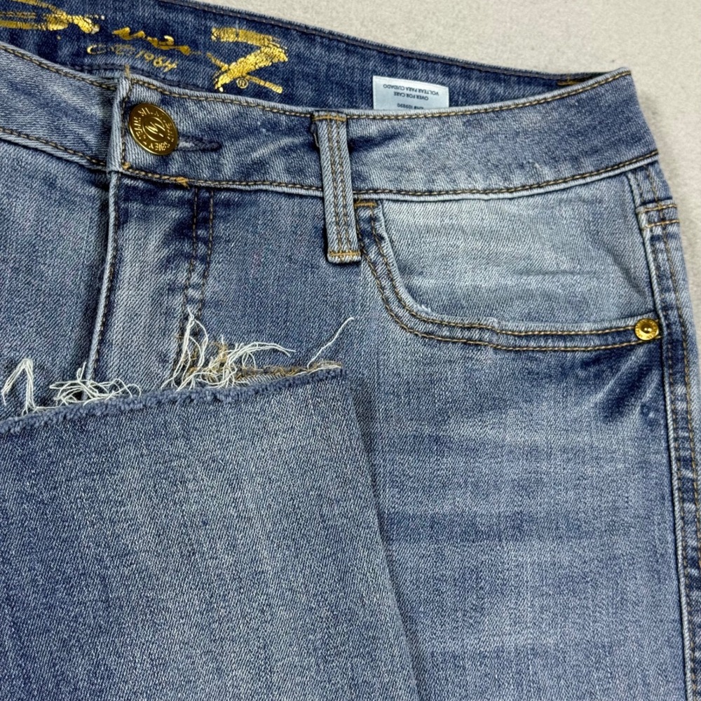 Seven7 Weekend Easy Fit Boyfriend Jeans Medium Wash Raw Hem Blue Denim Womens 6
